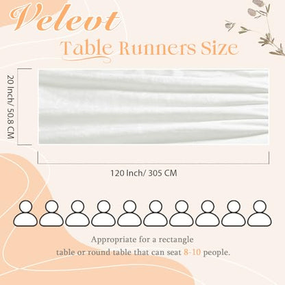 Velvet Ivory White Table Runner 20x120 Inch - Elegant Dining Decor