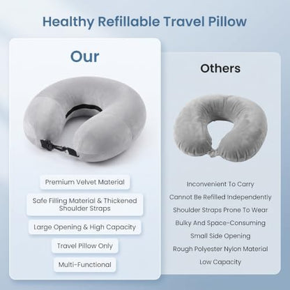 Adjustable Travel Neck Pillow - Fillable Support Cushion with Storage