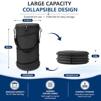 Boat Trash Can with Steel Support, Leak-Resistant Reusable Bag, Fits 10-13 Gal