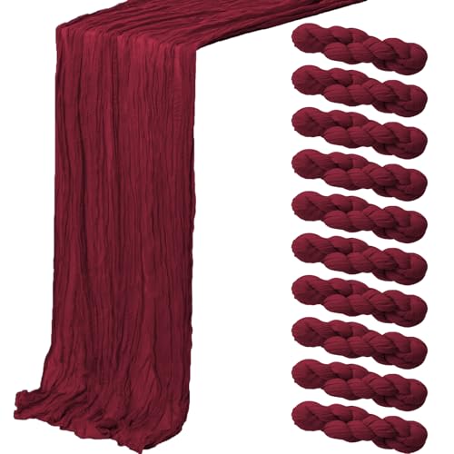 Burgundy Cheesecloth Table Runner 10 Pack - 10ft Sheer Rustic Decor