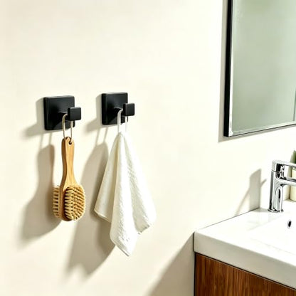 Matte Black 2-Piece Towel Hook Set Bathroom Robe Hooks Stainless Steel