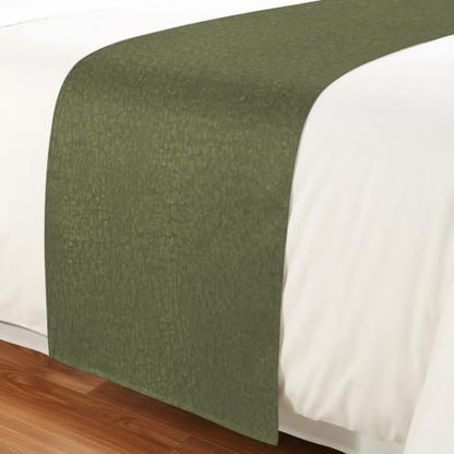 94 x 20 Inch Olive Green Bed Runner for King Size Bed - Farmhouse Hotel Style Decorative Throw
