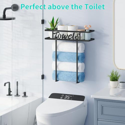 2-Tier Wall Mounted Towel Rack for Bathroom Above Toilet - Rust-Resistant Metal