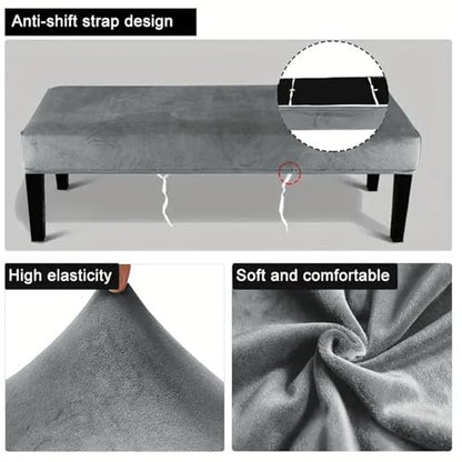 Stretch Velvet Dining Bench Slipcover - Peacock Blue, Removable & Washable
