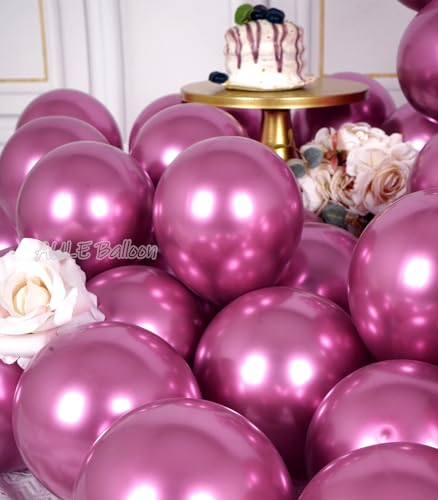 AULE 50Pcs Metallic Hot Pink 5-Inch Latex Balloons - Party Decorations