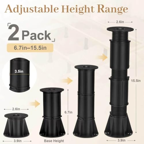 Adjustable Bed Support Legs 2 Pcs 6-15.5 Inch Heavy Duty Bed Frame Replacement