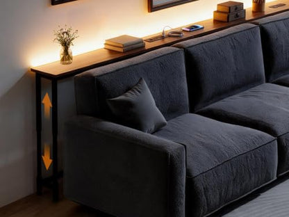 102.4-Inch Walnut Sofa Table with Charging Stations & LED Lighting - Adjustable Height