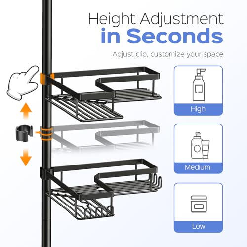 HAMITOR Shower Caddy Tension Pole 4-Tier Corner Storage Bathroom Organizer - Black