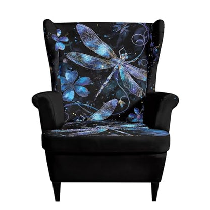 Dragonfly Floral Wingback Chair Cover, 2-Piece Stretch Slipcover for Sofa