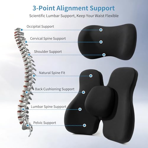 Memory Foam Lumbar and Neck Support Pillow Set for Car & Office Comfort