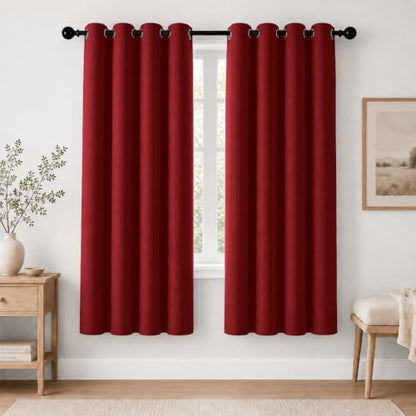2-Panels Christmas Red Room Darkening Curtains - 52W x 72L, Pack of 2