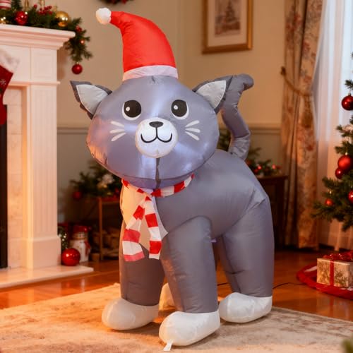 4Ft Christmas Grey Cat Inflatable Decoration with LED Lights - Variation of This Listing