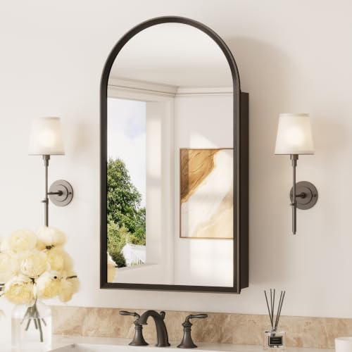 Black Medicine Cabinet with Mirror 16x30 Arched Wall Mounted Storage