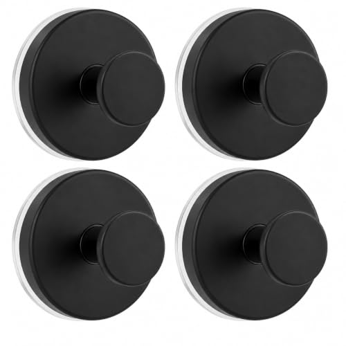 Black Suction Cup Hooks for Shower Bathroom 4-Pack - No Drill, Reusable