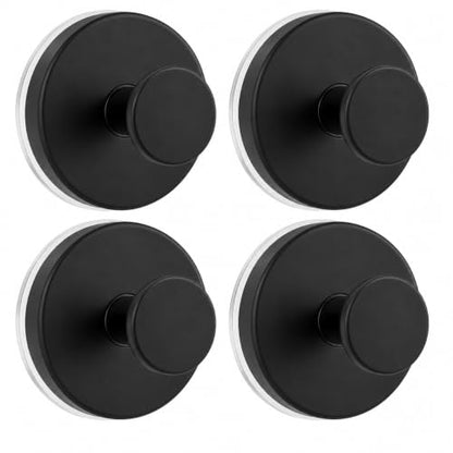 Black Suction Cup Hooks for Shower Bathroom 4-Pack - No Drill, Reusable