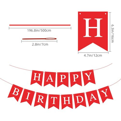Red Happy Birthday Banner Bunting Sign for Party Decorations - Kids & Adults