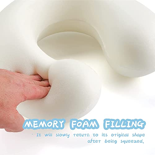 Travel Pillow Memory Foam Head Support Pillows Animal U Shaped Neck Pillow Attachable Snap for Sleeping Car Travel Home Office (Blue-Shark)