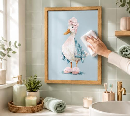 Wood Framed Bathroom Duck Wall Art - Cute Canvas Decor with Variation Bathroom Duck 10"L x 8"W