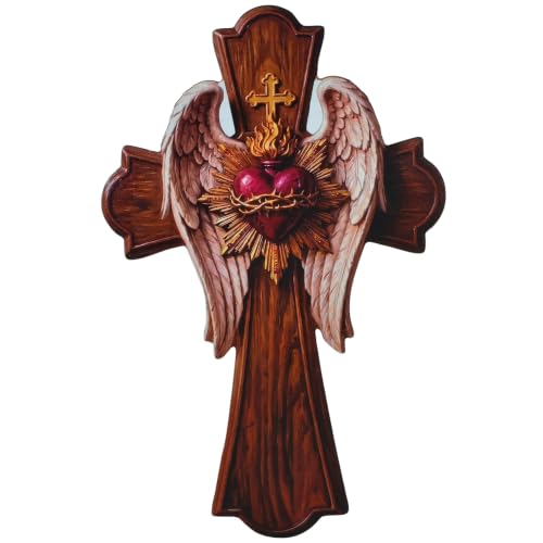 Wood Sacred Heart of Jesus Wall Decor Cross - Religious Home Art