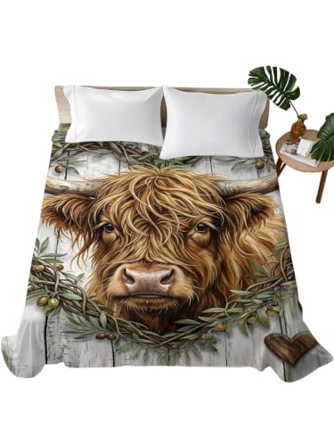 Twin Flat Sheet Microfiber Bed Sheets - Highland Cow Ginger Twin