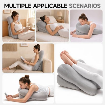 24-Inch Light Gray Back Pillow with Adjustable Headrest - Ergonomic Support for Sitting & Reclining