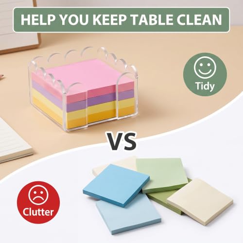 Scalloped Acrylic Sticky Note Holder - Square B, 3x3 Inch Desk Organizer