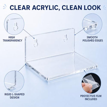 10 Pack Small Clear Acrylic Floating Wall Shelves for Display
