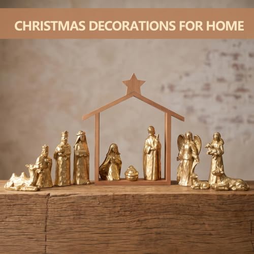 Gold 12-Piece Nativity Scene Set with Stable - Religious Christmas Decoration