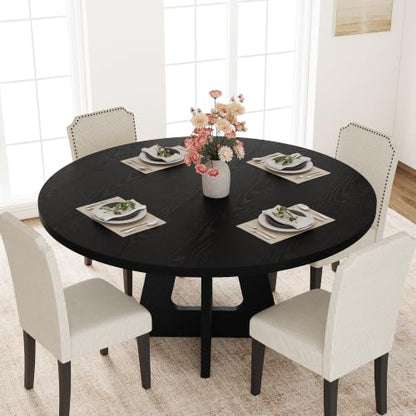 Extendable Round Dining Table 47.24-63 Inches Black - Seats 4-8