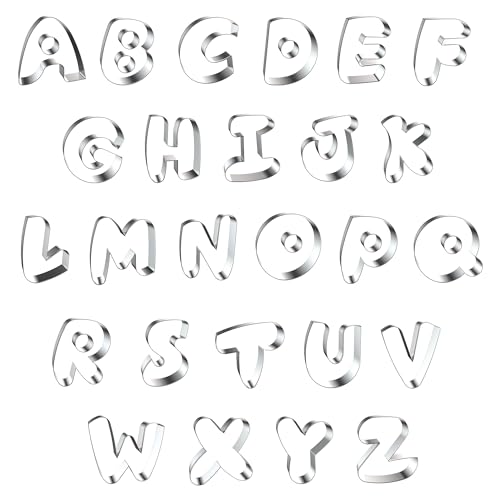 Round Letter Cookie Cutters Set - 2 Inch Stainless Steel Alphabet Shapes - Large 26 Pcs - Perfect for Baking, Fondant, Biscuits, and Holiday Cookies