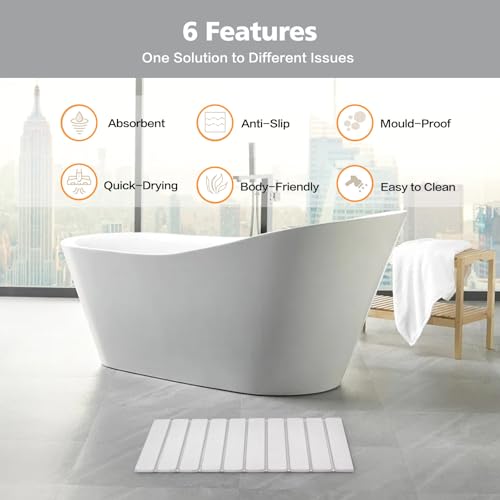 White Foldable Diatomaceous Bath Mat 23.6x15.4 Inches, 2-Pack