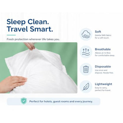 Disposable Pillow Cases 10 Pack - 20x30 Inches for Travel & Hotels