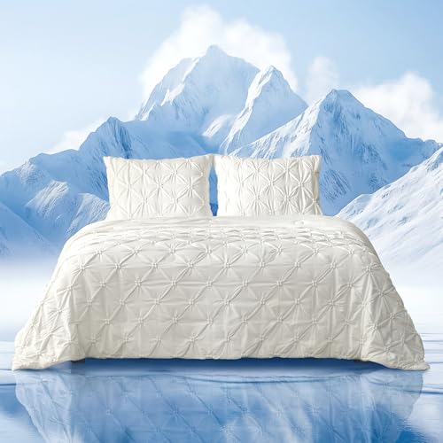 King Size Pearl White Cooling Comforter Set with Pintuck Design - Amélie Home