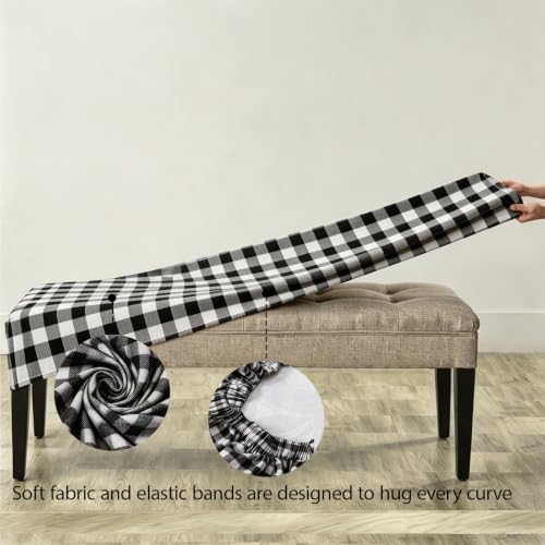 Stretch Dining Bench Seat Cover Black White - 1 Piece, Fits Most Benches