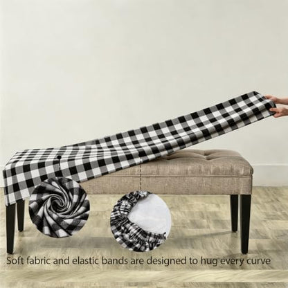 Stretch Dining Bench Seat Cover Black White - 1 Piece, Fits Most Benches