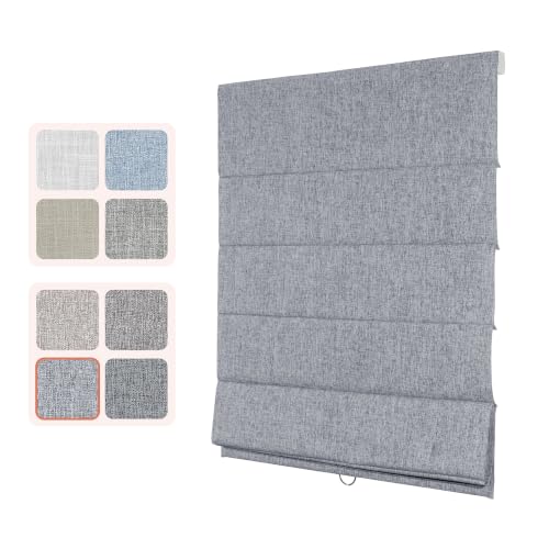 Blackout Linen Roman Shade 42x48 Inches Light Grey Cordless Window Blind