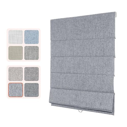 Blackout Linen Roman Shade 42x48 Inches Light Grey Cordless Window Blind
