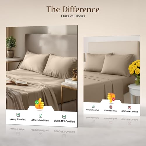 Utopia Bedding Twin Sheet Set – 3 Piece Bed Sheets for Twin Size Bed, Soft and Breathable Microfiber, Includes 1 Fitted Sheet, 1 Flat Sheet and 1 Pillowcase – Oeko Tex (Sand)