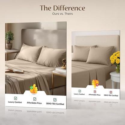 Utopia Bedding Twin Sheet Set – 3 Piece Bed Sheets for Twin Size Bed, Soft and Breathable Microfiber, Includes 1 Fitted Sheet, 1 Flat Sheet and 1 Pillowcase – Oeko Tex (Sand)