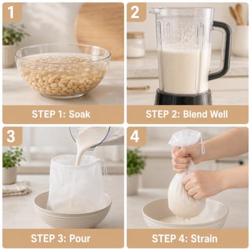 6 Pcs Nut Milk Bags with Fine Mesh Cheese Cloth for Straining & Juicing