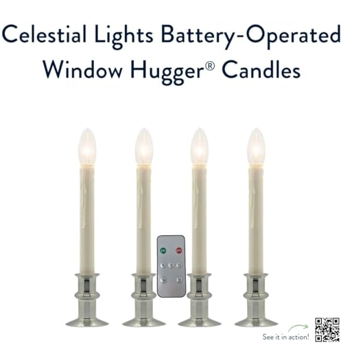 Celestial Lights Battery Operated Window Candle Set - Brushed Nickel, Timer & Flicker/Steady