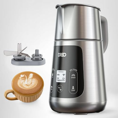 DREO Milk Frother, All-in-1 Electric Foam Maker for Coffee, 15oz/450ml Automatic Foam Frother for Latte Art-level Microfoam, 30+ Drinks, Easy to Clean, Dishwasher Safe, LED display