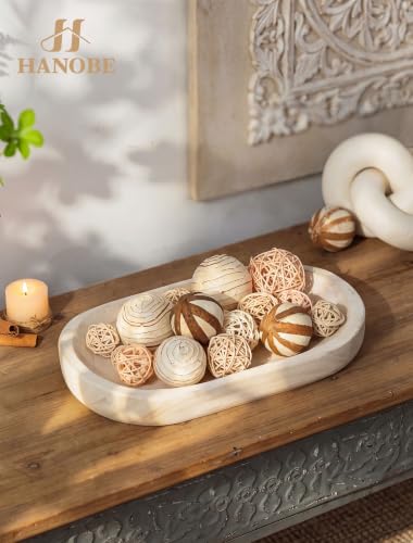 Hanobe White Wooden Decorative Key Bowl for Coffee Table, Rustic Home Decor