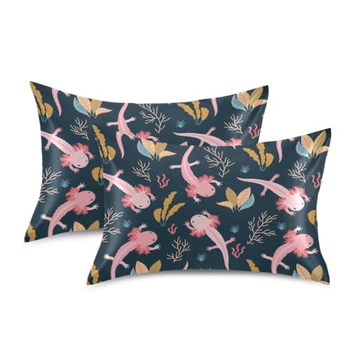 Satin Pillowcase for Hair and Skin - Axolotl Print, Standard 20x26in Variation of S26x20in