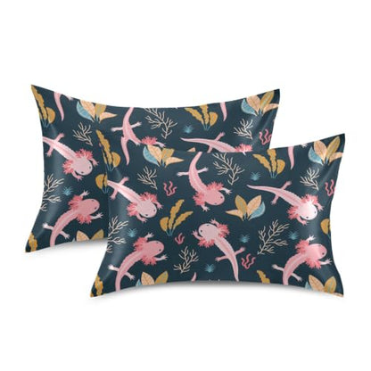 Satin Pillowcase for Hair and Skin - Axolotl Print, Standard 20x26in Variation of S26x20in