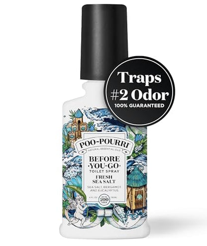 Poo-Pourri Before-You-Go Toilet Spray, Fresh Sea Salt, 4 Fl Oz, Up to 200 Uses, Bathroom Odor Deodorizer, Plant-Based with Essential Oils, for Home or Work, Sea Salt, Bergamot & Eucalyptus Scent