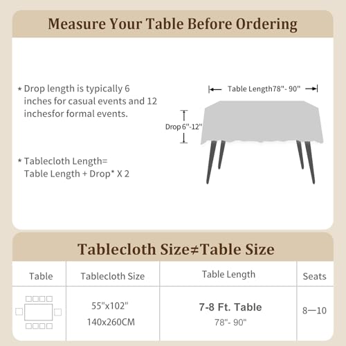 Waterproof Cotton Linen Tablecloth - Coffee Lines, 55x102 Inches, Rectangular, for Dining & Party