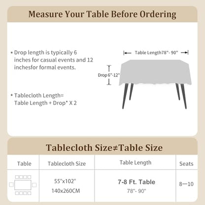 Waterproof Cotton Linen Tablecloth - Coffee Lines, 55x102 Inches, Rectangular, for Dining & Party