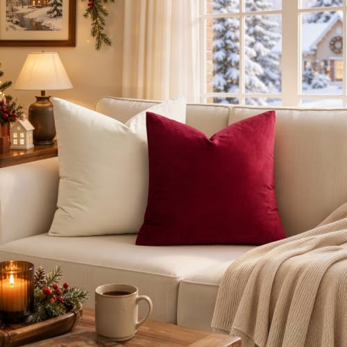 MIULEE Velvet Christmas Throw Pillow Covers 18x18 Inch Pack of 2 - Wine Red