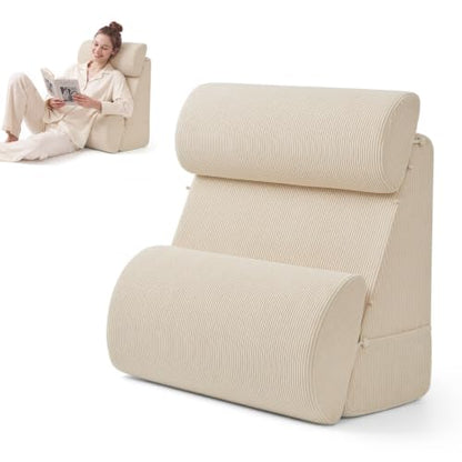 Beige Reading Pillow with Adjustable Support - Wide Backrest, 19 Inch